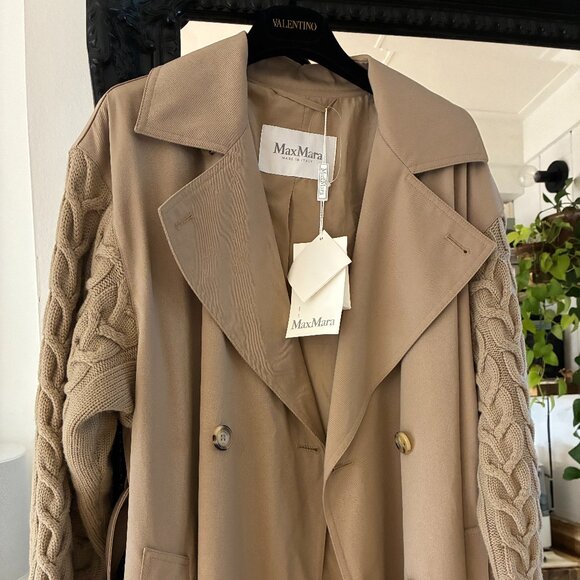 Max Mara Jackets & Blazers - Max Mara Cicladi Knit-Sleeve Trench Coat Size 4
